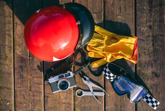 Retro accessories set for motorcycle trip