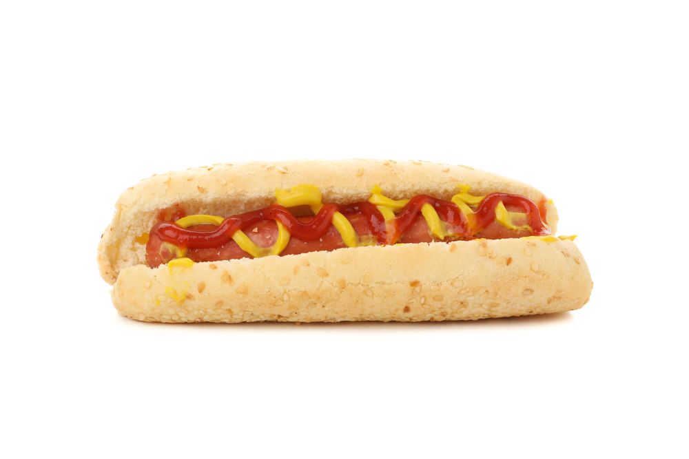 Tasty hot dog isolated on plain background