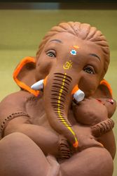 A beautiful idol of Lord Ganpati on display at a workshop in Mumbai, India for the festival of Ganesh Chaturthi