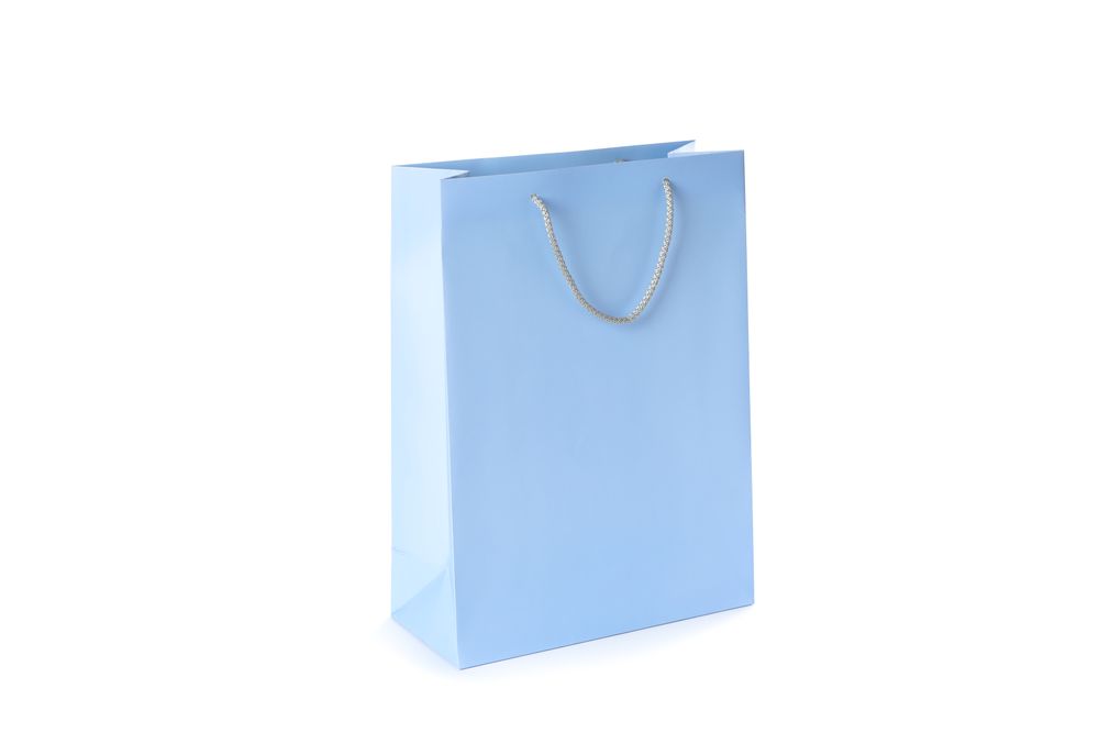 Blue paper bag isolated on blank background