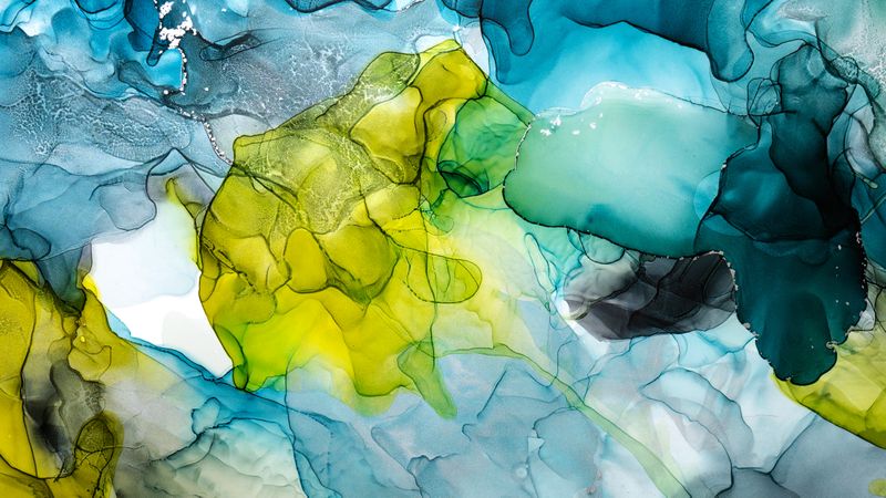 Modern blue green fluid art