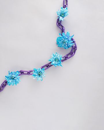 Blue flowers on a purple chain