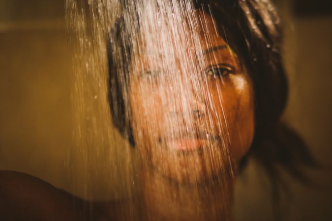 Black woman taking shower