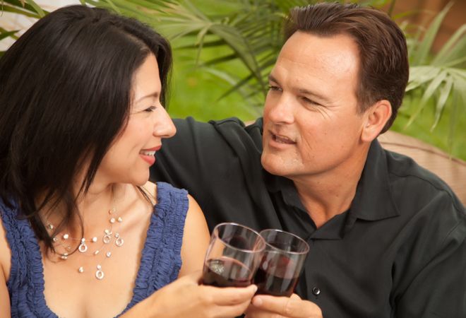 Interracial Couple Drinking Wine