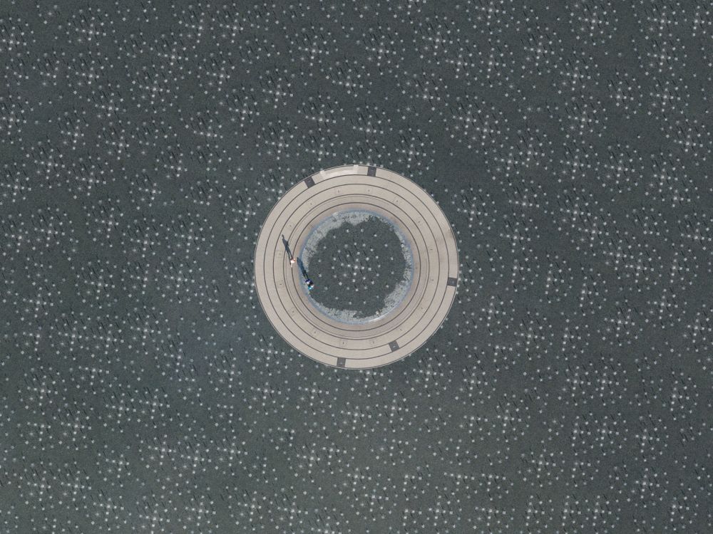 Abstract aerial view of a city fountain