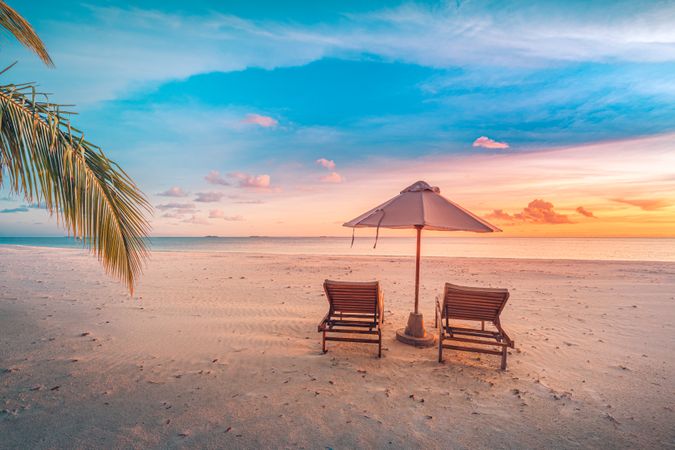 Reclining chairs over looking the ocean on beautiful beach