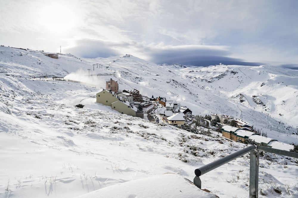 Ski resort of Sierra Nevada in winter, full of snow