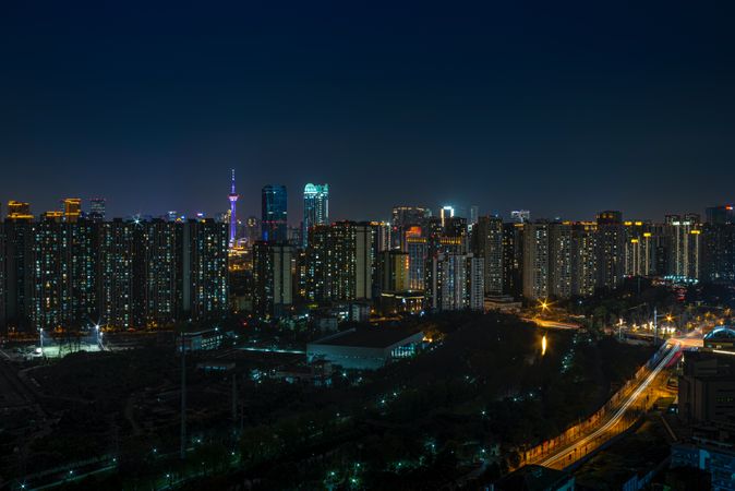 City skyline under clear night sky