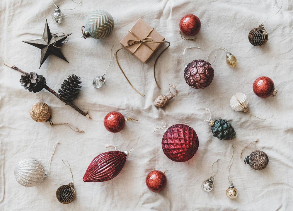 Flat-lay of holiday decoration, top view