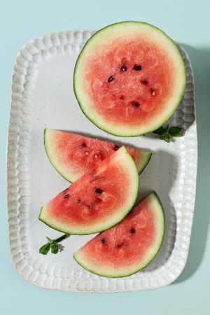 Top View Sliced Water Melon on Ceramic Plate