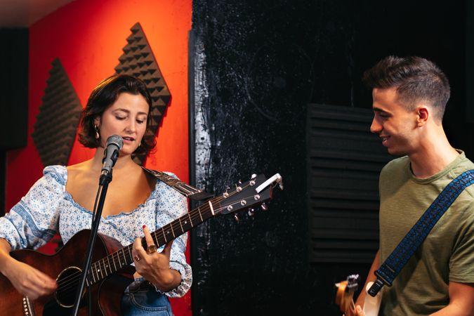 Music group rehearsing in a music venue