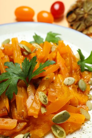 Concept of tasty homemade dish - baked pumpkin