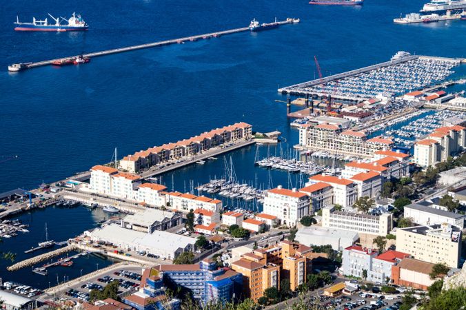 Aerial view of Gibraltar on the shoreline of Mediterranean sea