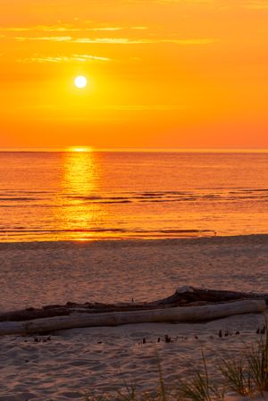 Sunset scenery on Sylt island beach in North Sea, in Germany