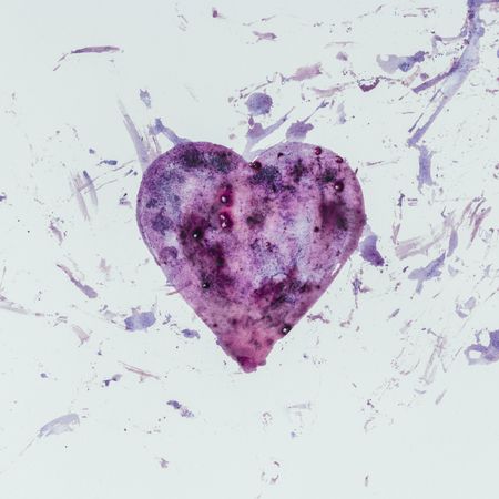 Heart shape made of blueberry stain on light background