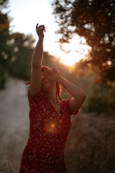 Woman walking in beautiful forest