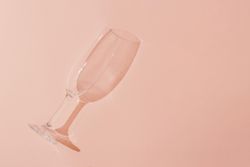 Champagne glass on pastel coral background