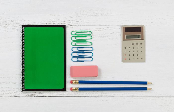 Organized supplies for work or school on desktop