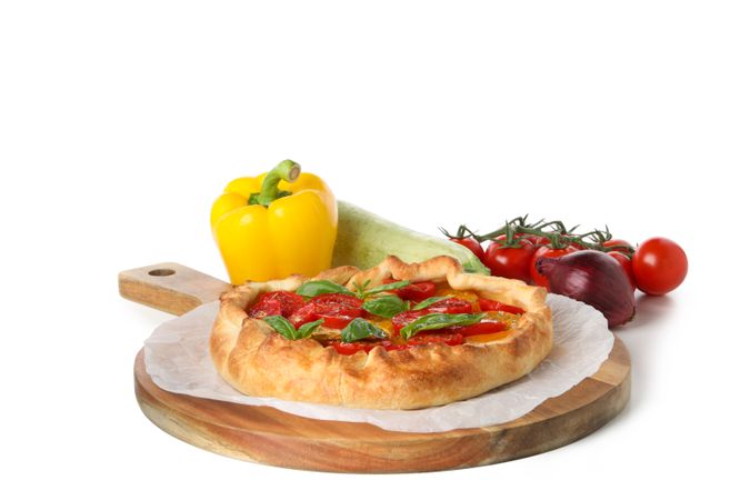 Concept of tasty food, Vegetable galette, isolated on light background