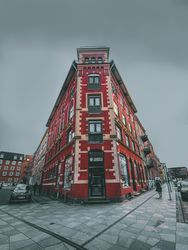 Moody red building