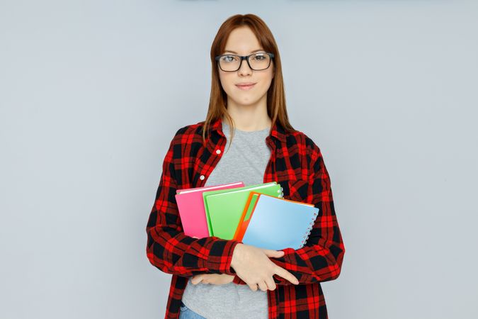 Concept of people, student on light gray background