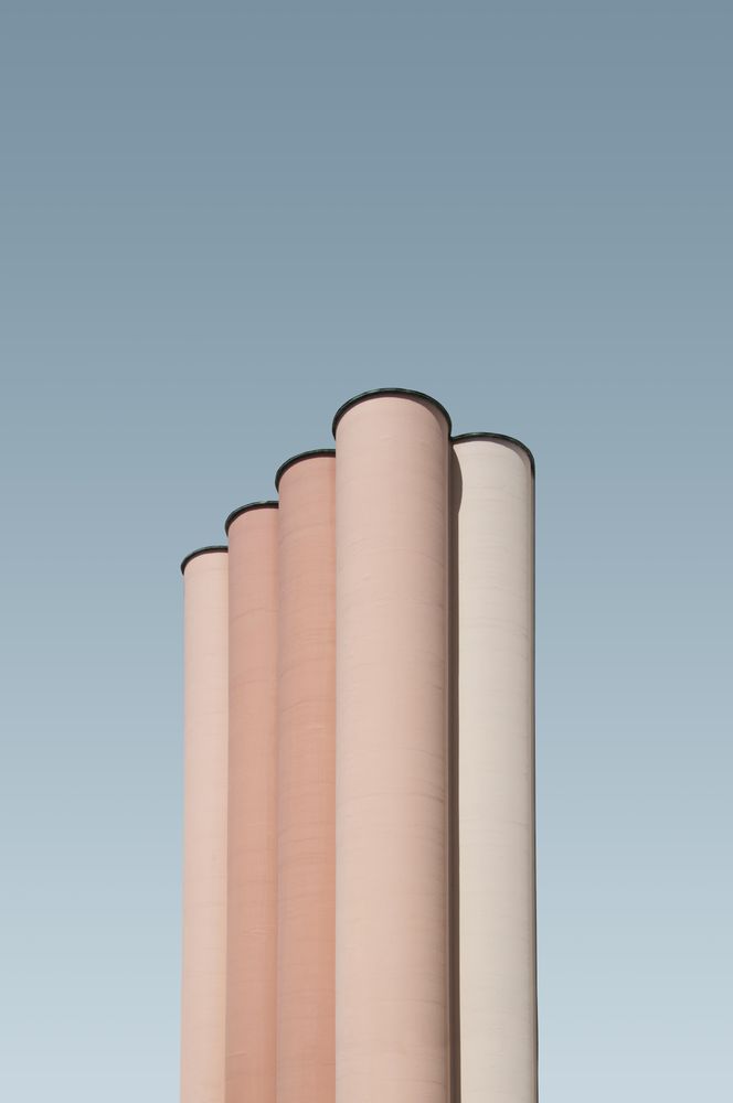 Peach hued smoke stacks