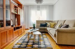 Interior of a living room with corner sofa