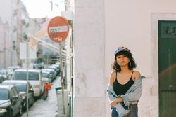 female in city street
