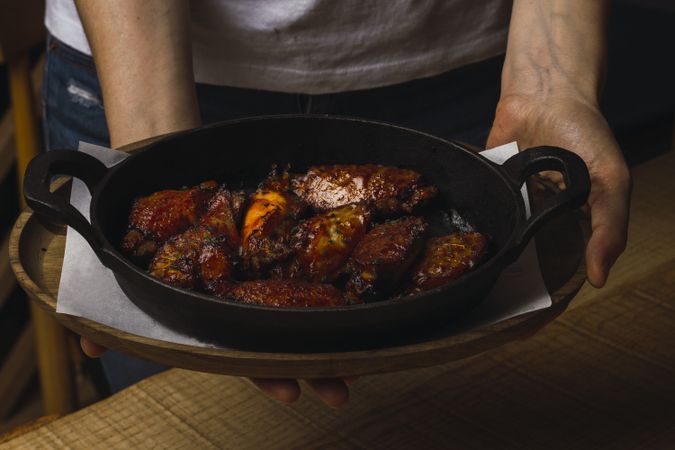 Roasted meat in cast-iron pan