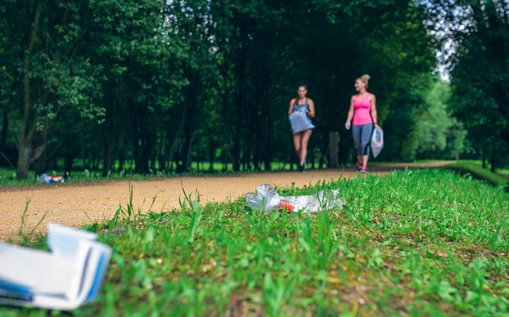 Two woman doing plogging