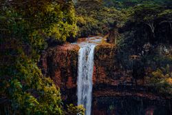 Waterfall in tropical rainforest