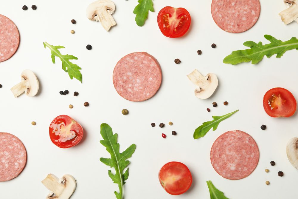 Ingredients for cooking pizza on blank background