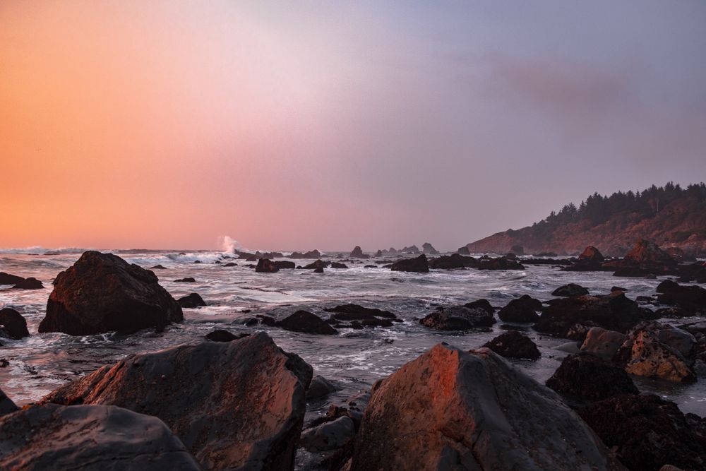 Tide pools on a Northern Californian beach in late afternoon