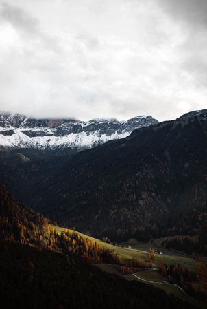 Scene of beautiful village on cloudy autumn day