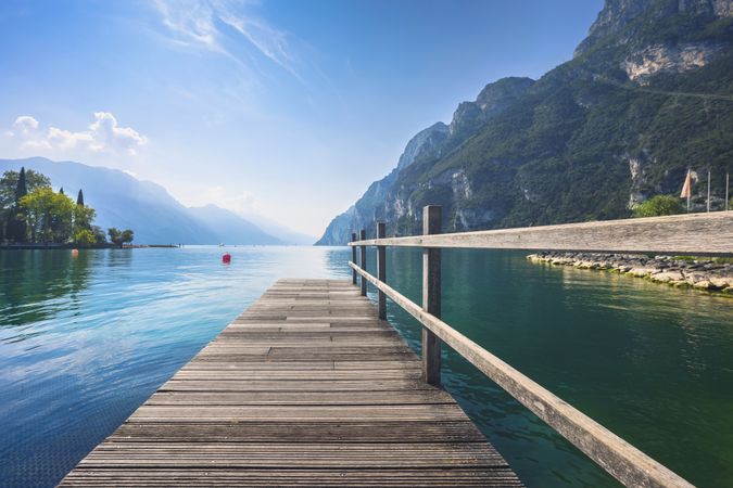 Wooden pier on the lake, Riva del Garda, Italy