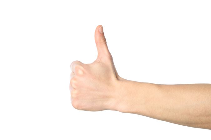 Male hand thumb up, isolated on blank background