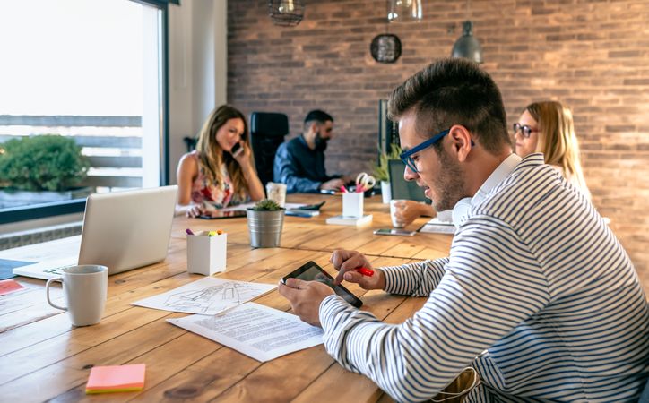 Businessman working in a coworking office