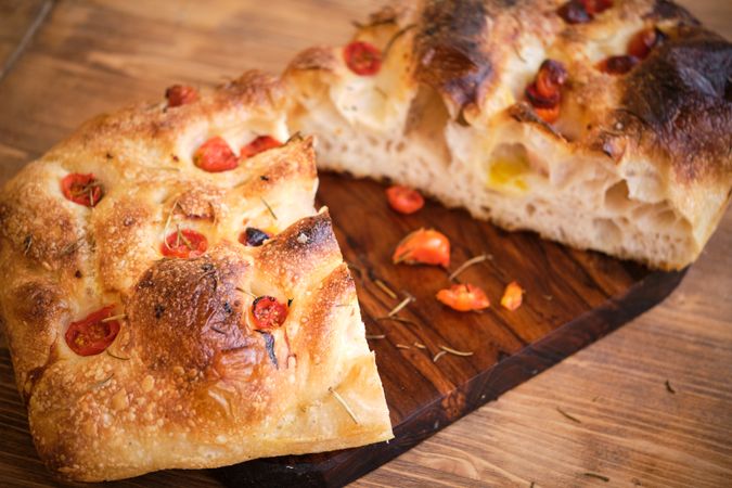 Photo of focaccia cut in half