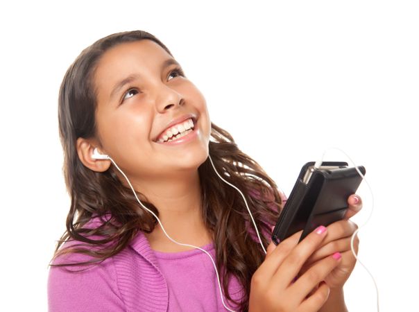 Pretty Hispanic Girl Listening to Music