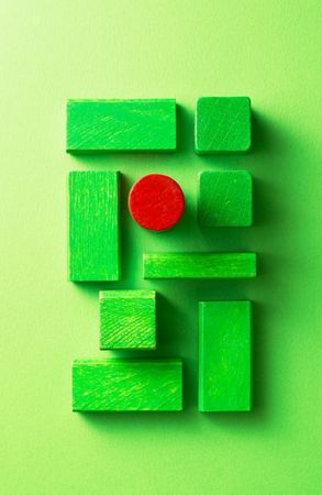 Green and red wooden blocks