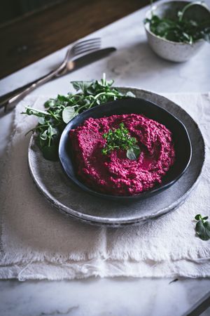 Hummus on plate