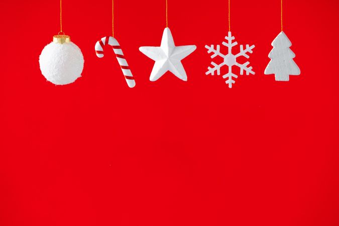 Christmas decoration up on red background