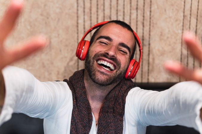 Happy man listening to music