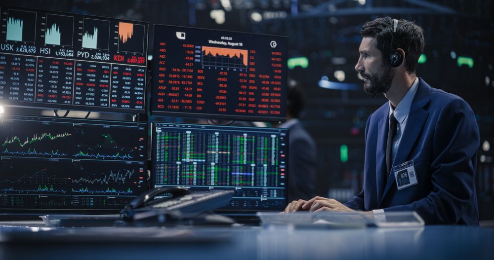 Stressed Stock Exchange Trader Can't Apprehend a Sudden Stock Market Collapse.