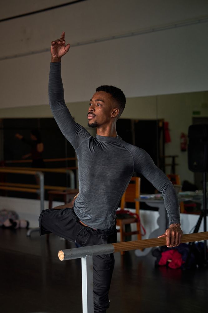 male dancer in a warm-up and dancing in a ballet class