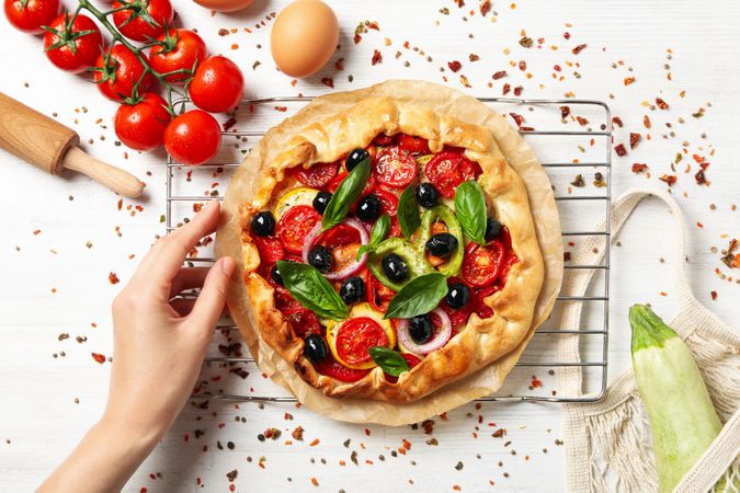 Concept of tasty food, Vegetable galette, top view