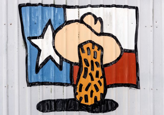 Peanut and Texas flag art on a peanut factory in Giddings, Texas