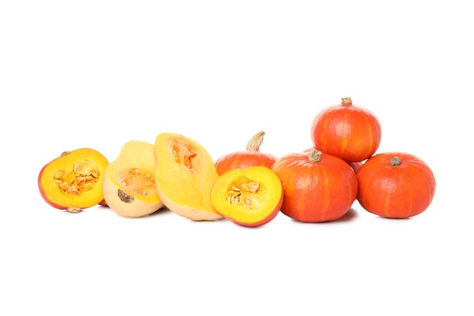 Fall season food - pumpkin, isolated on light background