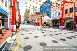Street decorated with Chinese New Year red Lanterns at daytime in Singapore 4dggr5