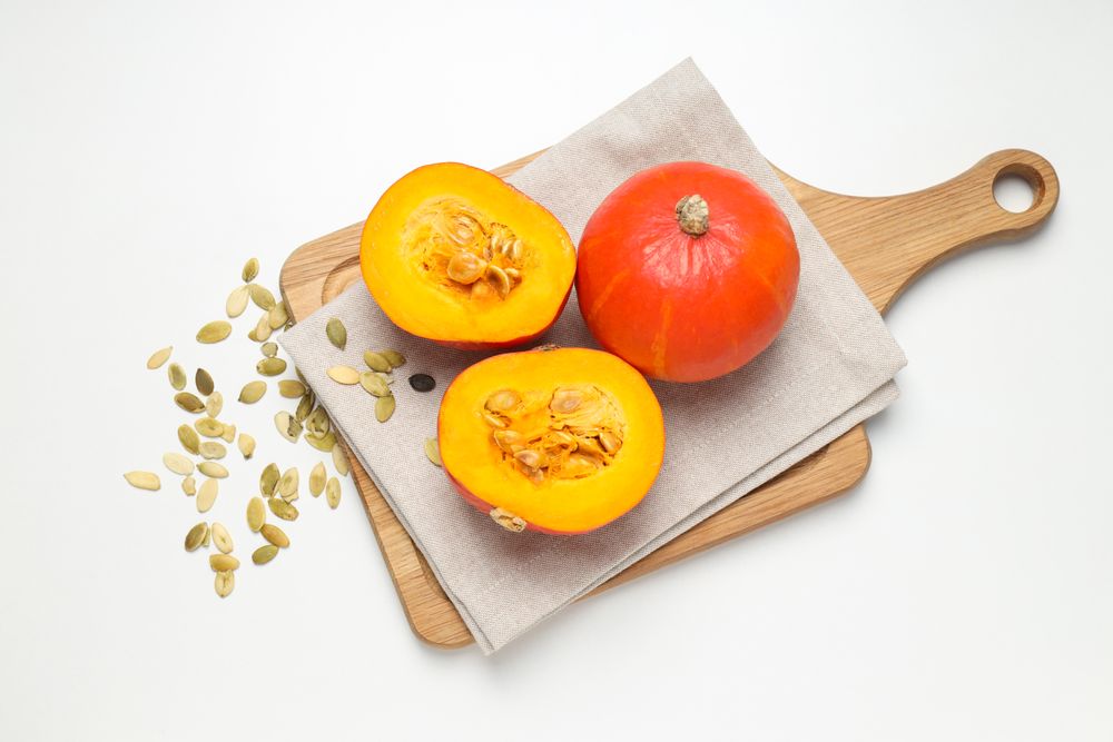 Concept of Autumn vibe food, Pumpkin, Pumpkin seeds